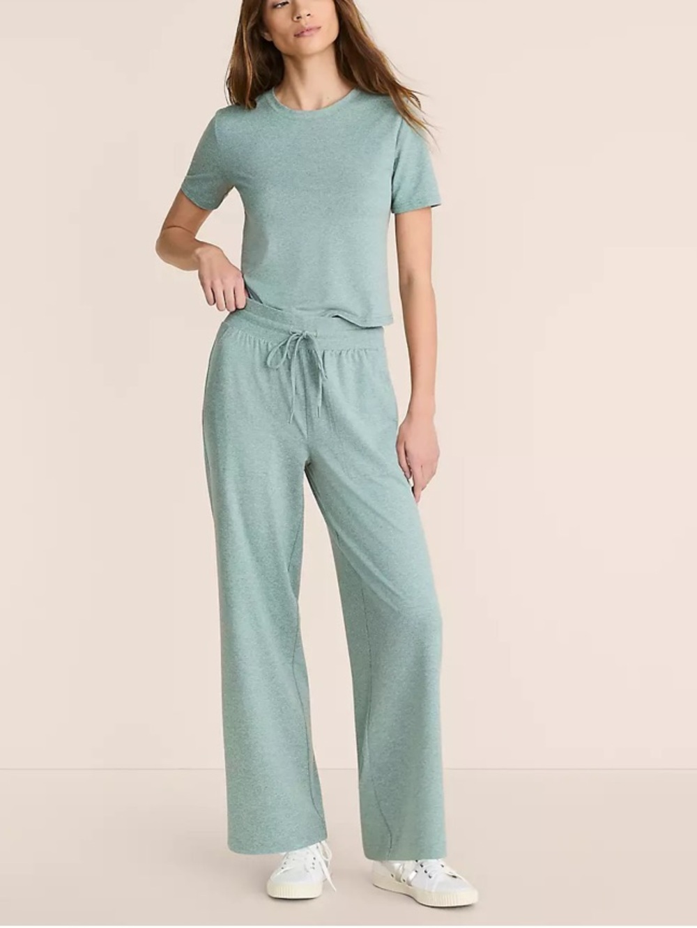 Lou & Grey Heathered Meadow Green Brushedsoft Slim Wide Leg Pants NEW NWT!